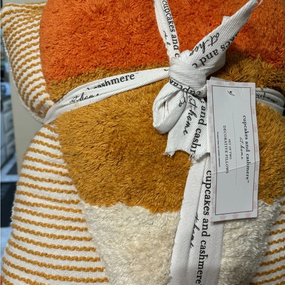 Cupcakes and Cashmere set of 2 candy corn pillows